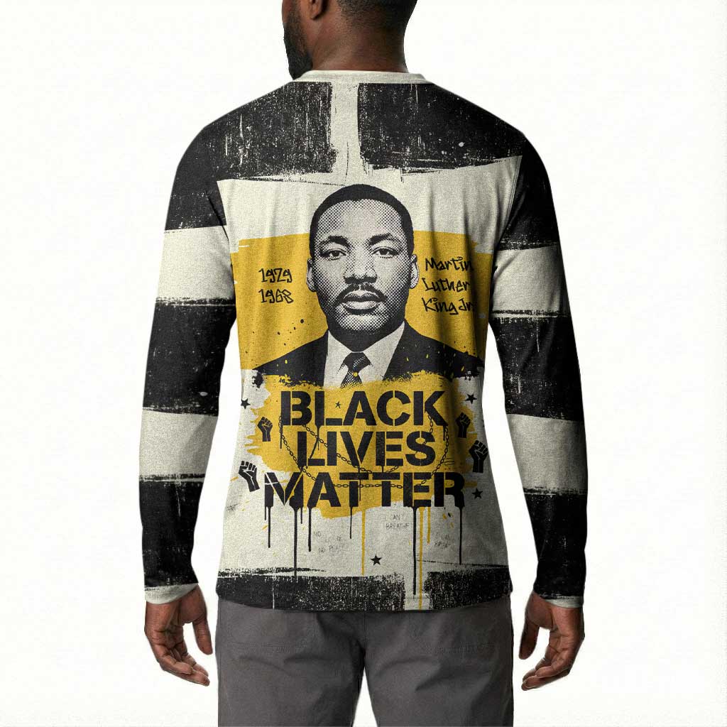 Martin Luther King Jr Button Sweatshirt Black Lives Matter Street Art Portrait Civil Rights Tribute Bold Striped
