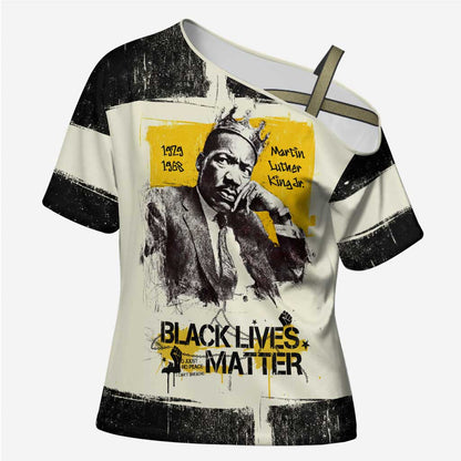 Martin Luther King Jr Cross Shoulder Shirt Black Lives Matter Street Art Portrait Civil Rights Tribute Bold Striped - African Pride