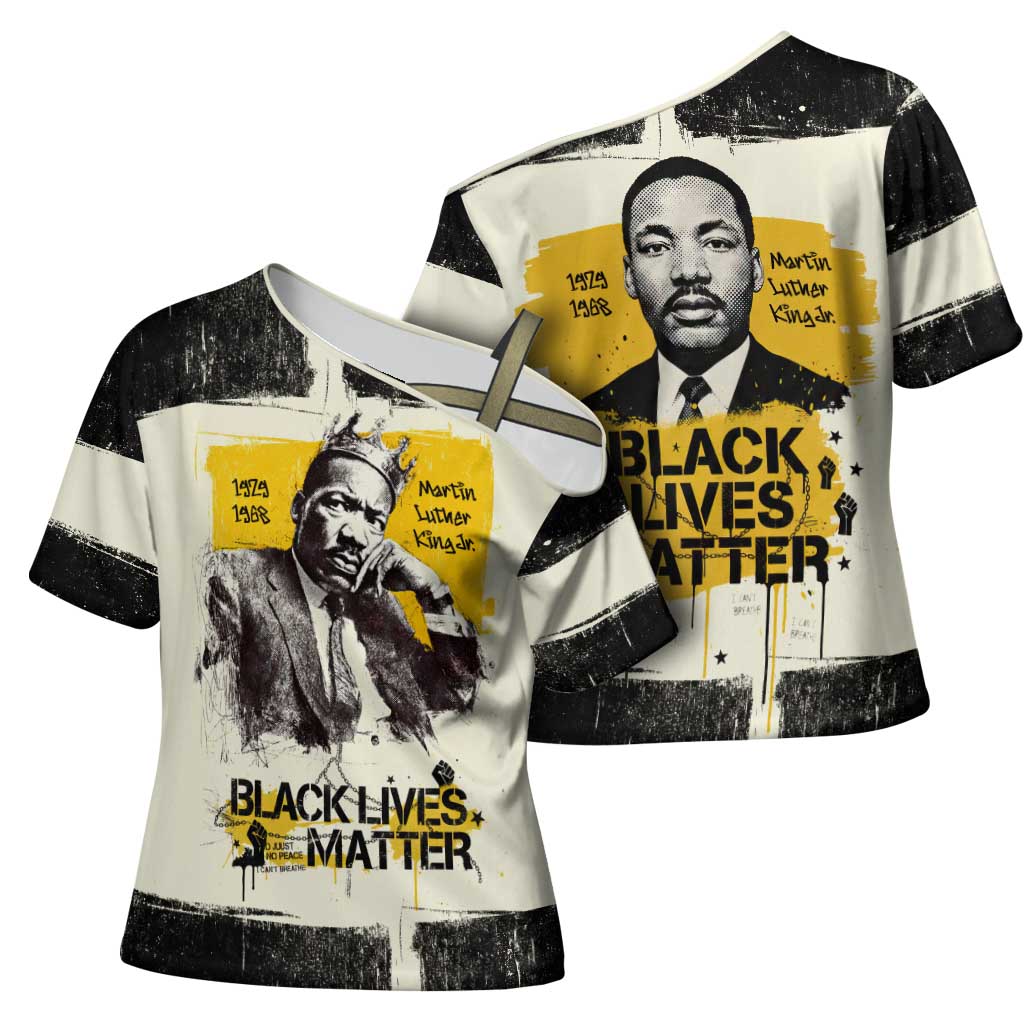 Martin Luther King Jr Cross Shoulder Shirt Black Lives Matter Street Art Portrait Civil Rights Tribute Bold Striped - African Pride