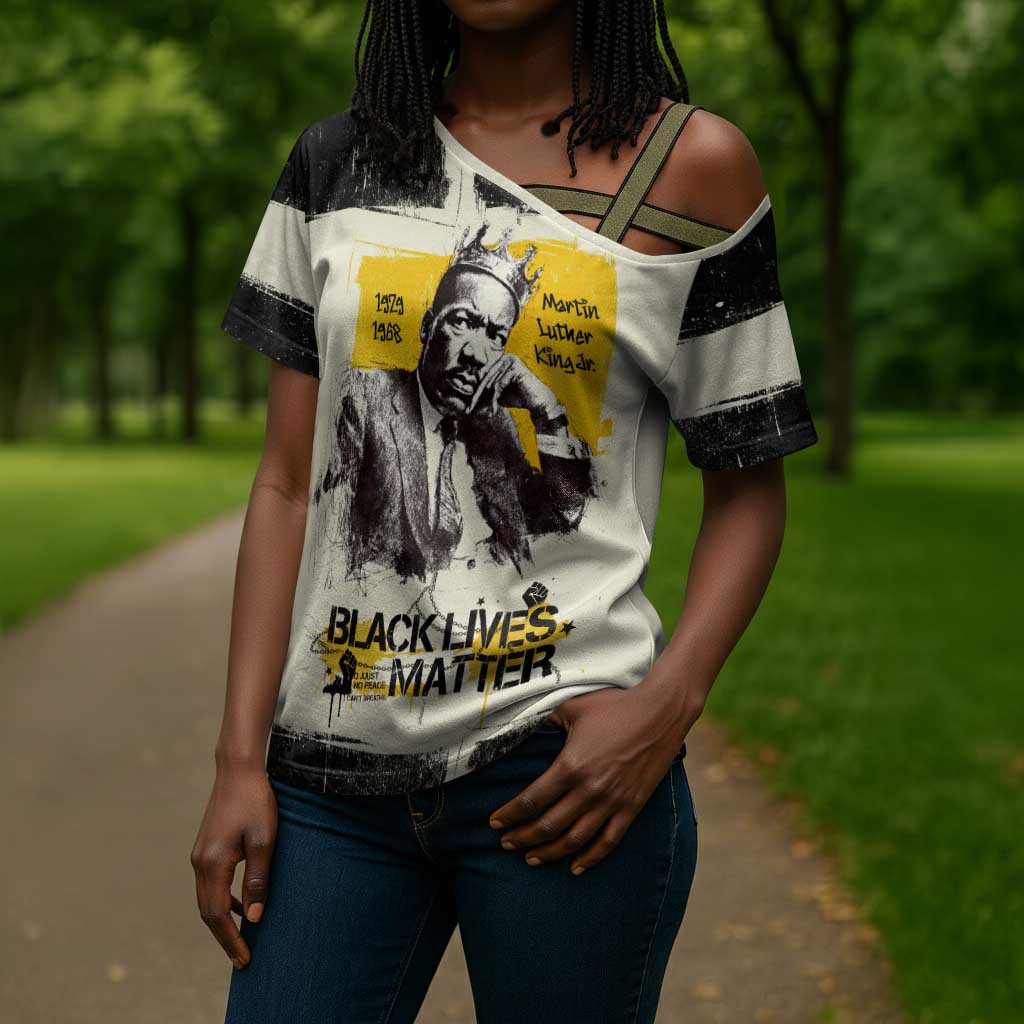 Martin Luther King Jr Cross Shoulder Shirt Black Lives Matter Street Art Portrait Civil Rights Tribute Bold Striped - African Pride