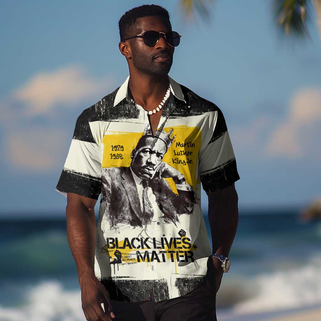 Martin Luther King Jr Hawaiian Shirt Black Lives Matter Street Art Portrait Civil Rights Tribute Bold Striped TS04