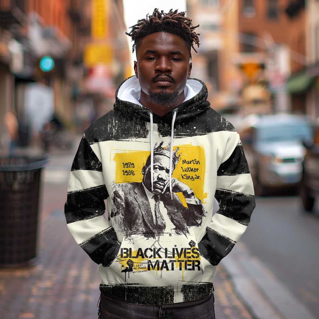 Martin Luther King Jr Hoodie Black Lives Matter Street Art Portrait Civil Rights Tribute Bold Striped - African Pride