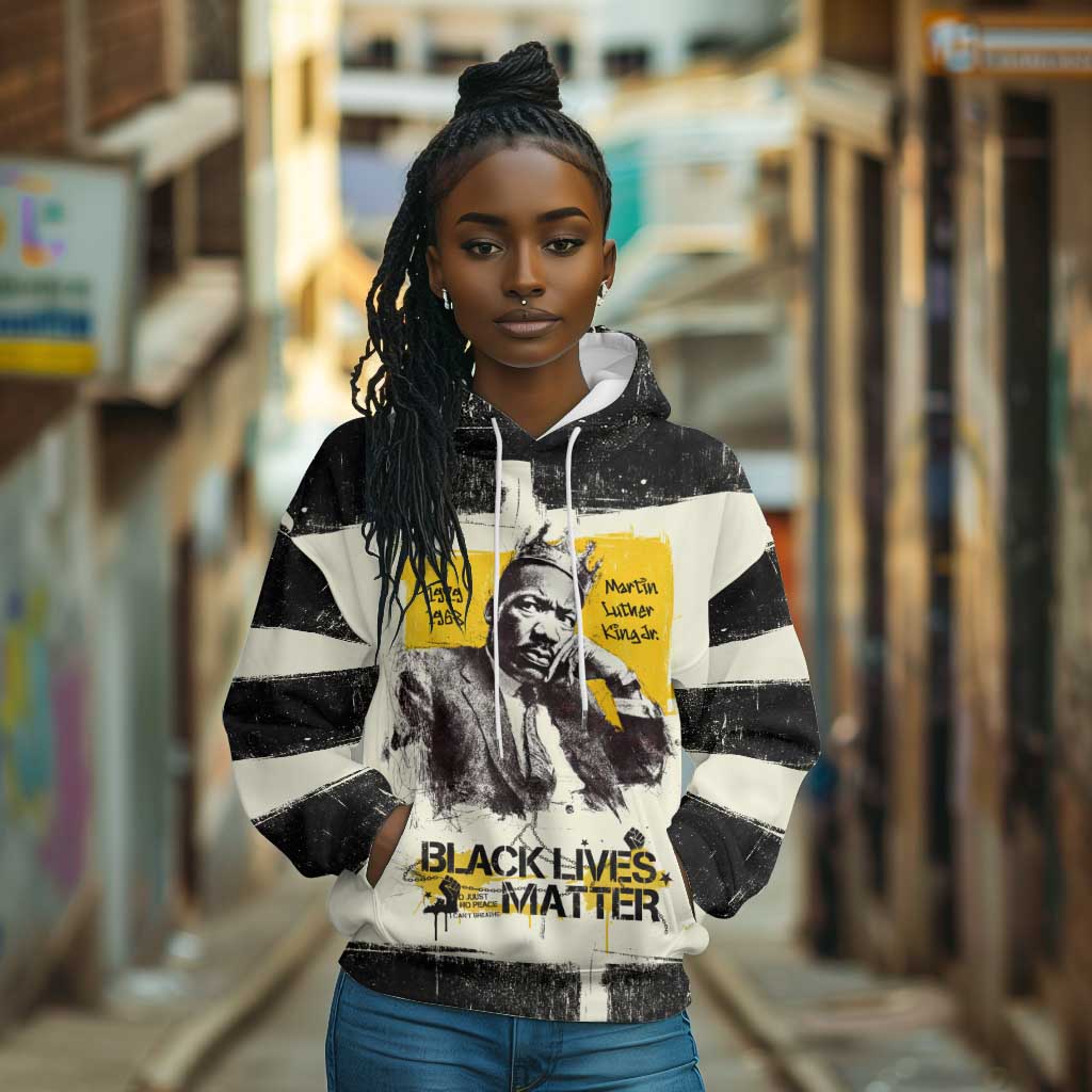 Martin Luther King Jr Hoodie Black Lives Matter Street Art Portrait Civil Rights Tribute Bold Striped - African Pride