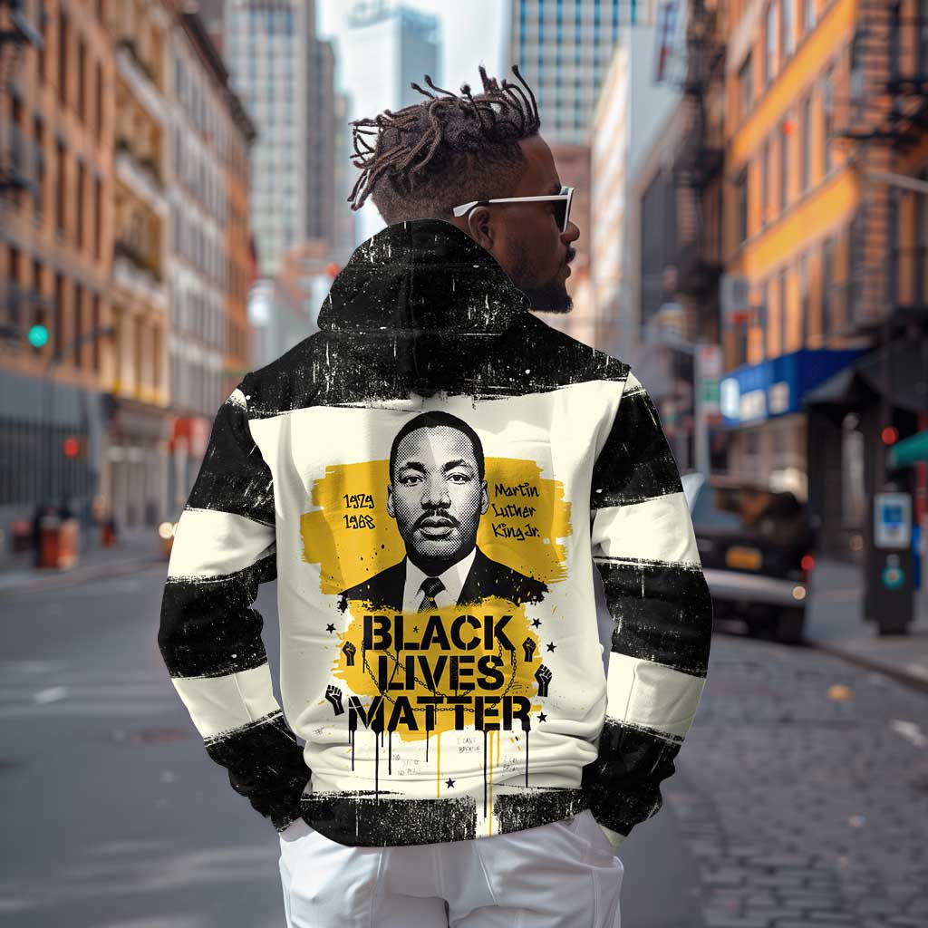 Martin Luther King Jr Hoodie Black Lives Matter Street Art Portrait Civil Rights Tribute Bold Striped - African Pride