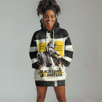 Martin Luther King Jr Hoodie Dress Black Lives Matter Street Art Portrait Civil Rights Tribute Bold Striped - African Pride