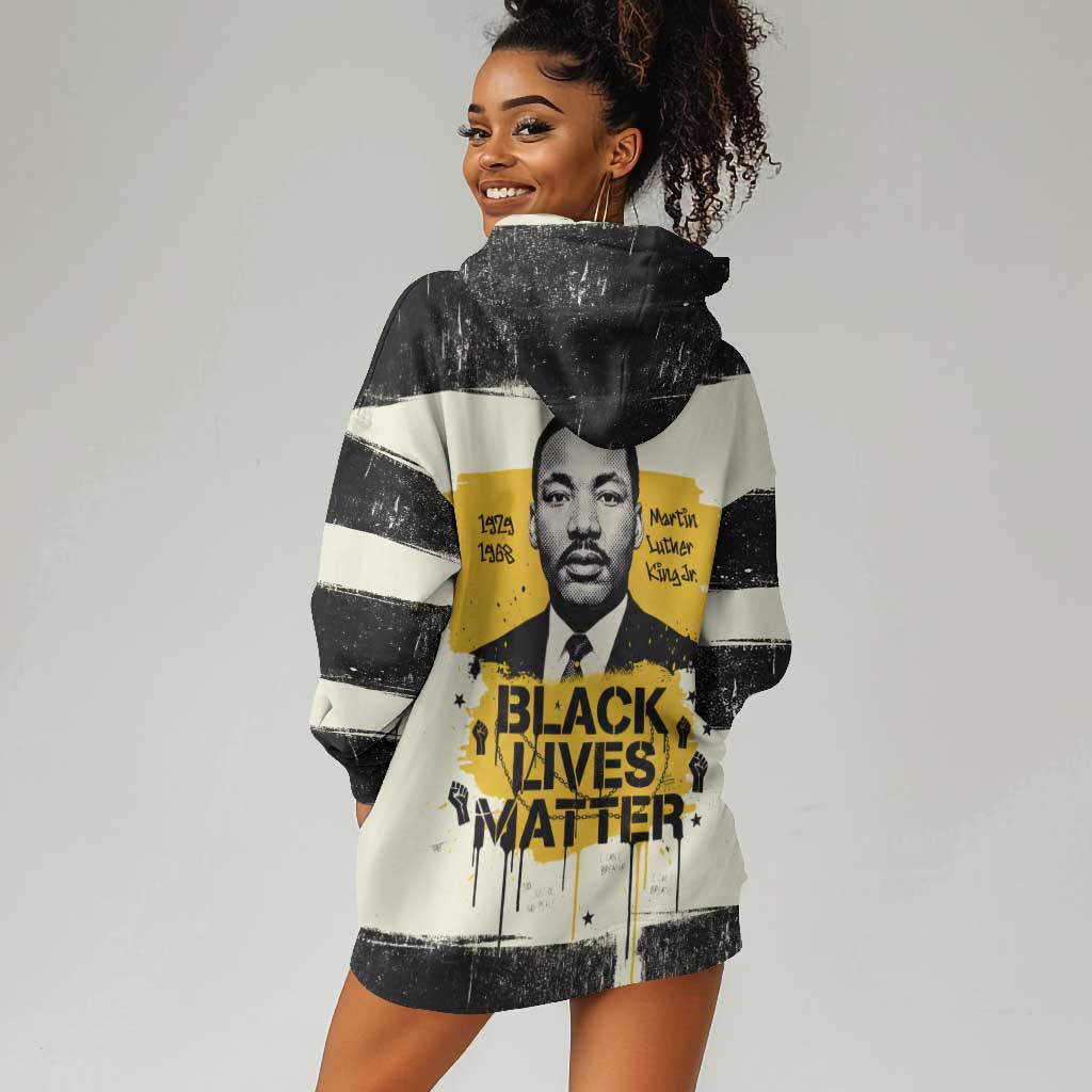 Martin Luther King Jr Hoodie Dress Black Lives Matter Street Art Portrait Civil Rights Tribute Bold Striped - African Pride