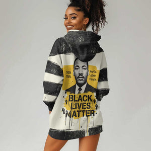 Martin Luther King Jr Hoodie Dress Black Lives Matter Street Art Portrait Civil Rights Tribute Bold Striped - African Pride