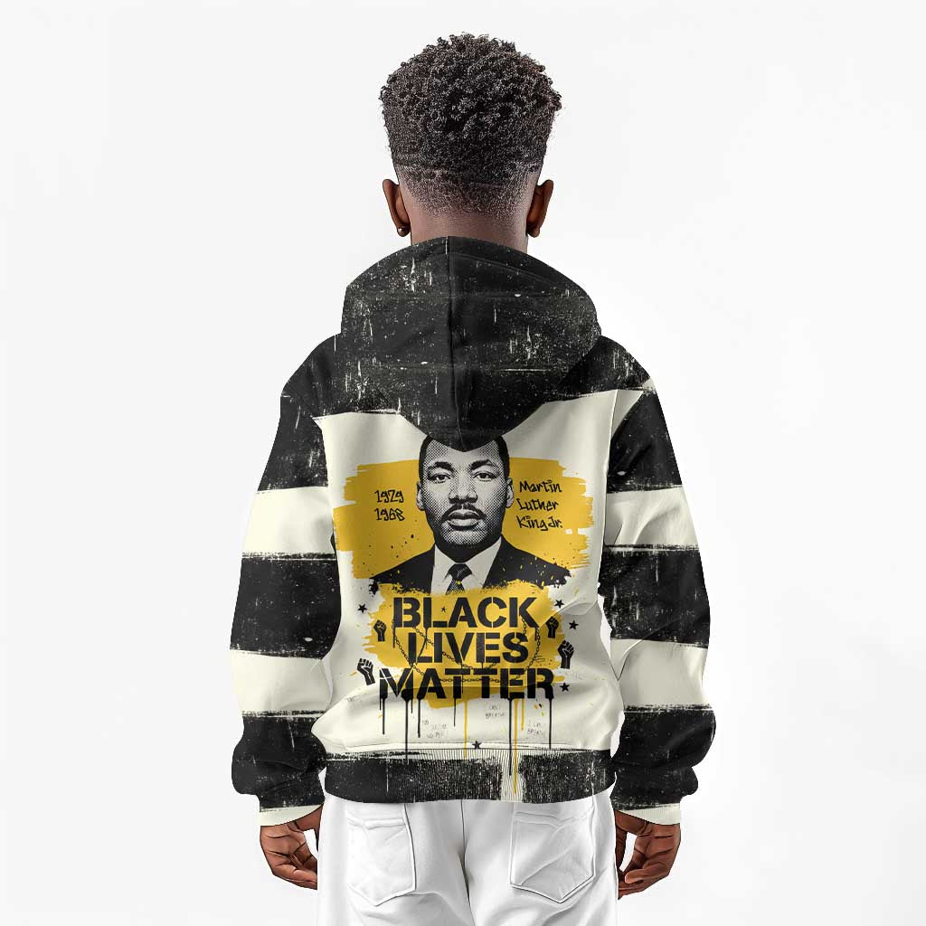 Martin Luther King Jr Kid Hoodie Black Lives Matter Street Art Portrait Civil Rights Tribute Bold Striped - African Pride