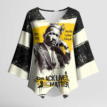 Martin Luther King Jr Kimono Sleeve Blouse Black Lives Matter Street Art Portrait Civil Rights Tribute Bold Striped - African Pride