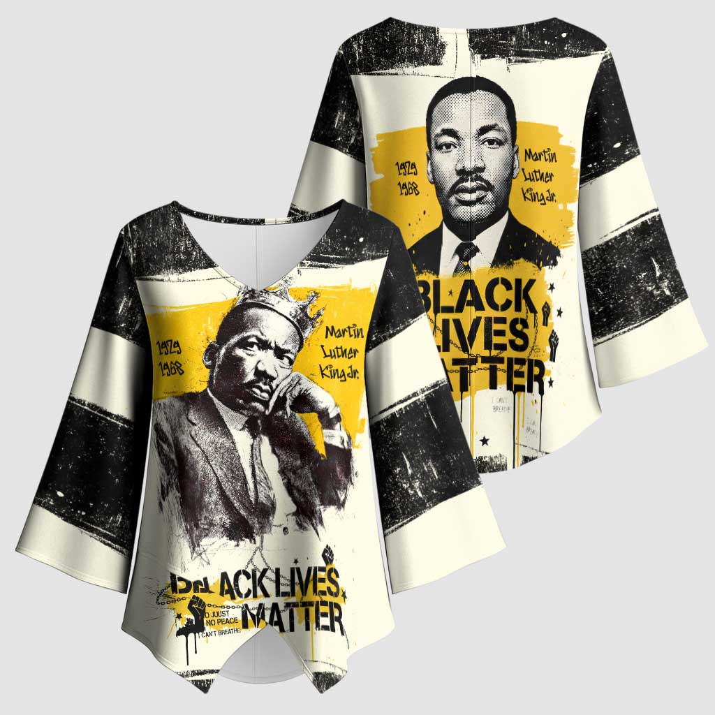 Martin Luther King Jr Kimono Sleeve Blouse Black Lives Matter Street Art Portrait Civil Rights Tribute Bold Striped - African Pride