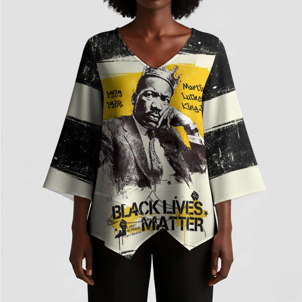 Martin Luther King Jr Kimono Sleeve Blouse Black Lives Matter Street Art Portrait Civil Rights Tribute Bold Striped - African Pride