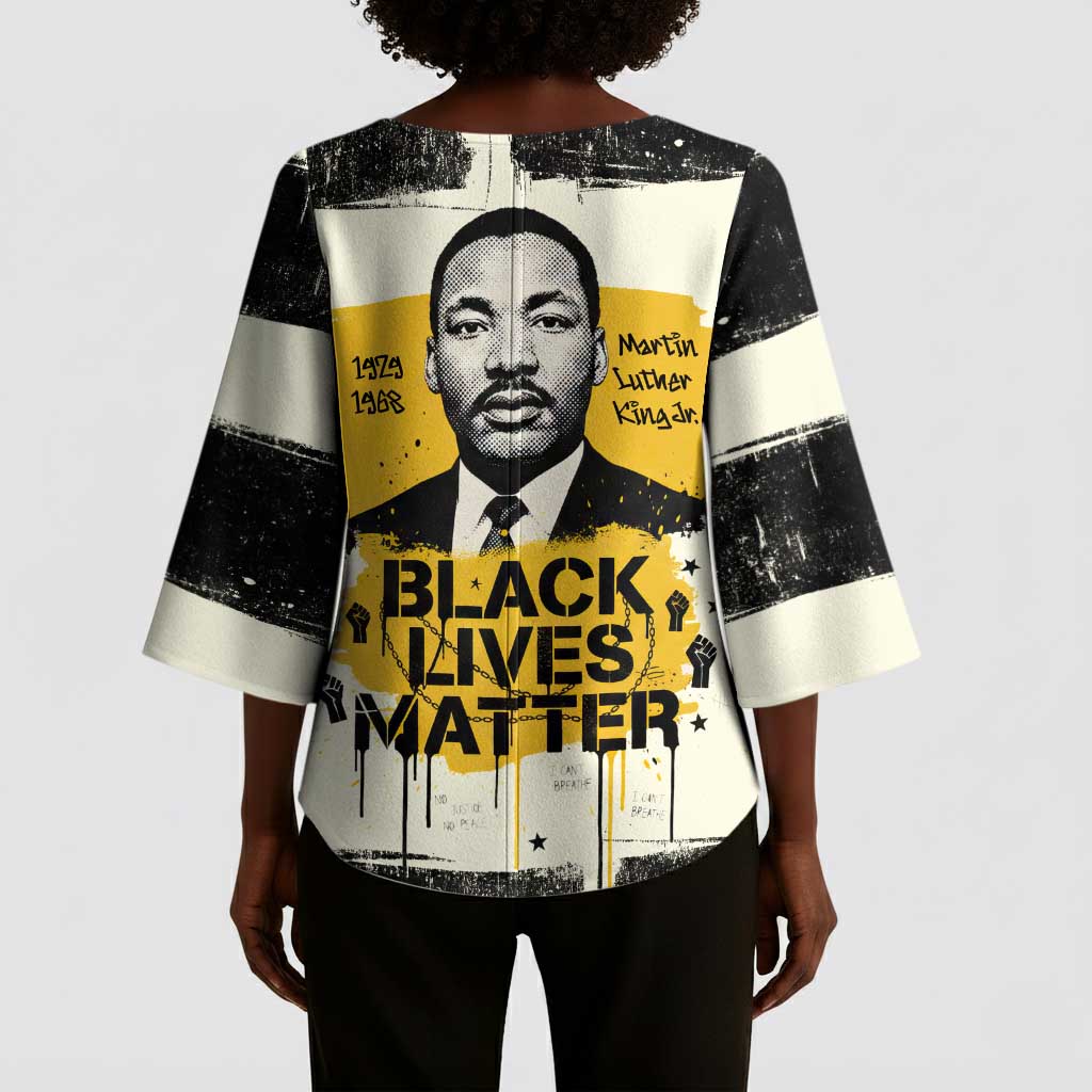 Martin Luther King Jr Kimono Sleeve Blouse Black Lives Matter Street Art Portrait Civil Rights Tribute Bold Striped - African Pride
