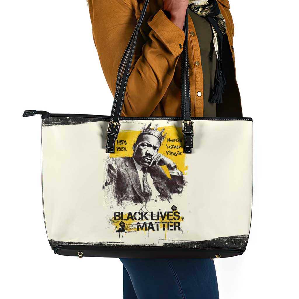 Martin Luther King Jr Leather Tote Bag Black Lives Matter Street Art Portrait Civil Rights Tribute Bold Striped - African Pride