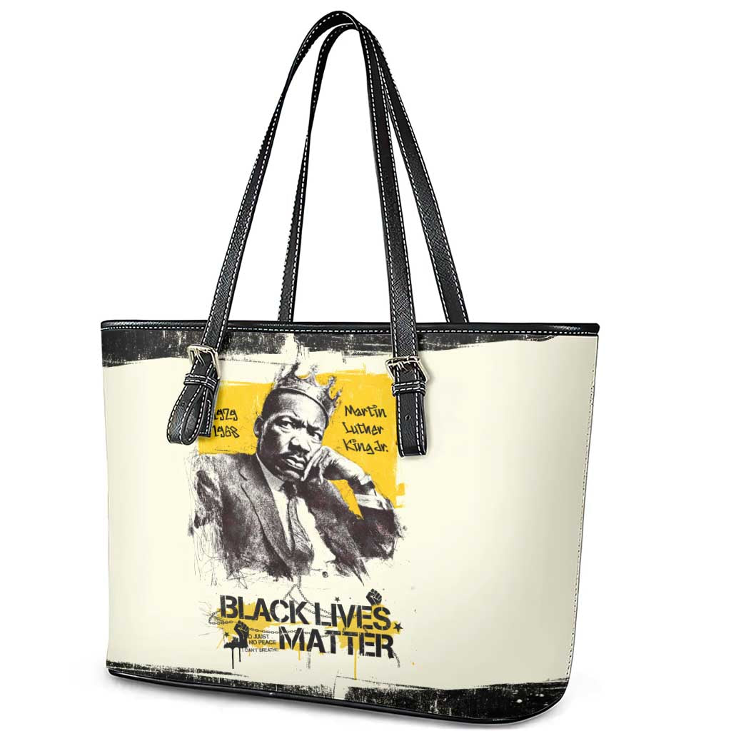 Martin Luther King Jr Leather Tote Bag Black Lives Matter Street Art Portrait Civil Rights Tribute Bold Striped - African Pride
