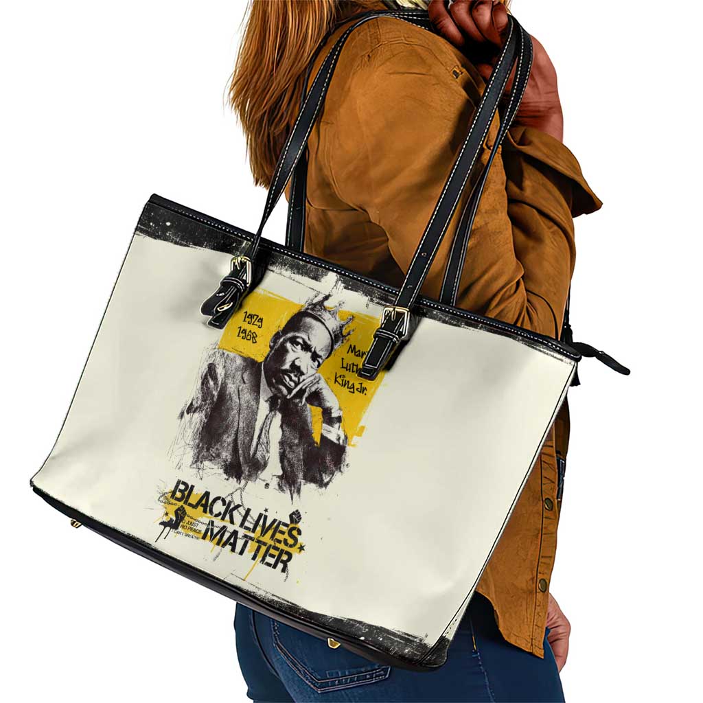 Martin Luther King Jr Leather Tote Bag Black Lives Matter Street Art Portrait Civil Rights Tribute Bold Striped - African Pride