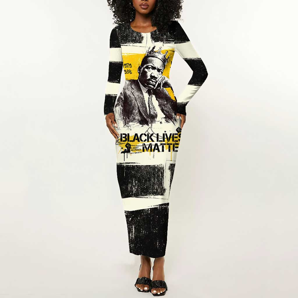 Martin Luther King Jr Long Sleeve Bodycon Dress Black Lives Matter Street Art Portrait Civil Rights Tribute Bold Striped - African Pride