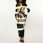 Martin Luther King Jr Long Sleeve Bodycon Dress Black Lives Matter Street Art Portrait Civil Rights Tribute Bold Striped - African Pride
