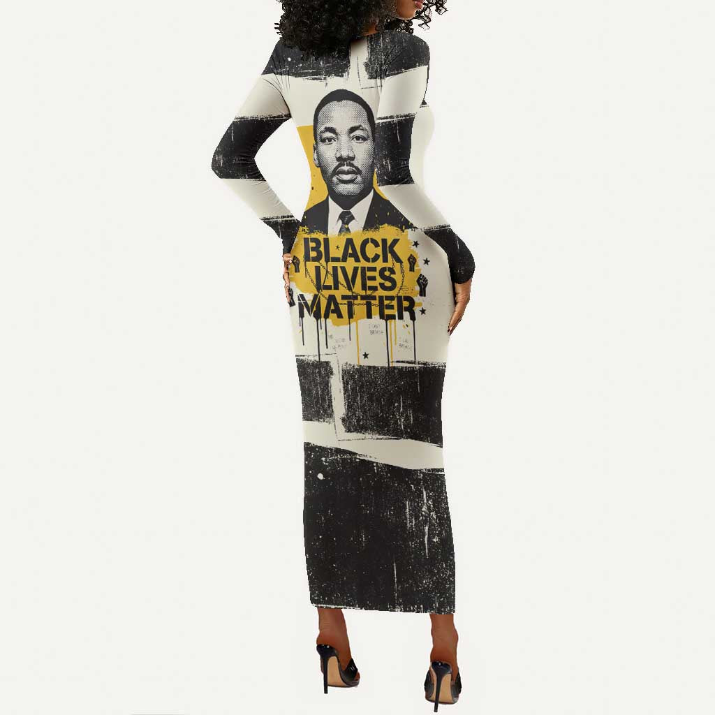 Martin Luther King Jr Long Sleeve Bodycon Dress Black Lives Matter Street Art Portrait Civil Rights Tribute Bold Striped - African Pride