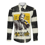 Martin Luther King Jr Long Sleeve Button Shirt Black Lives Matter Street Art Portrait Civil Rights Tribute Bold Striped - African Pride