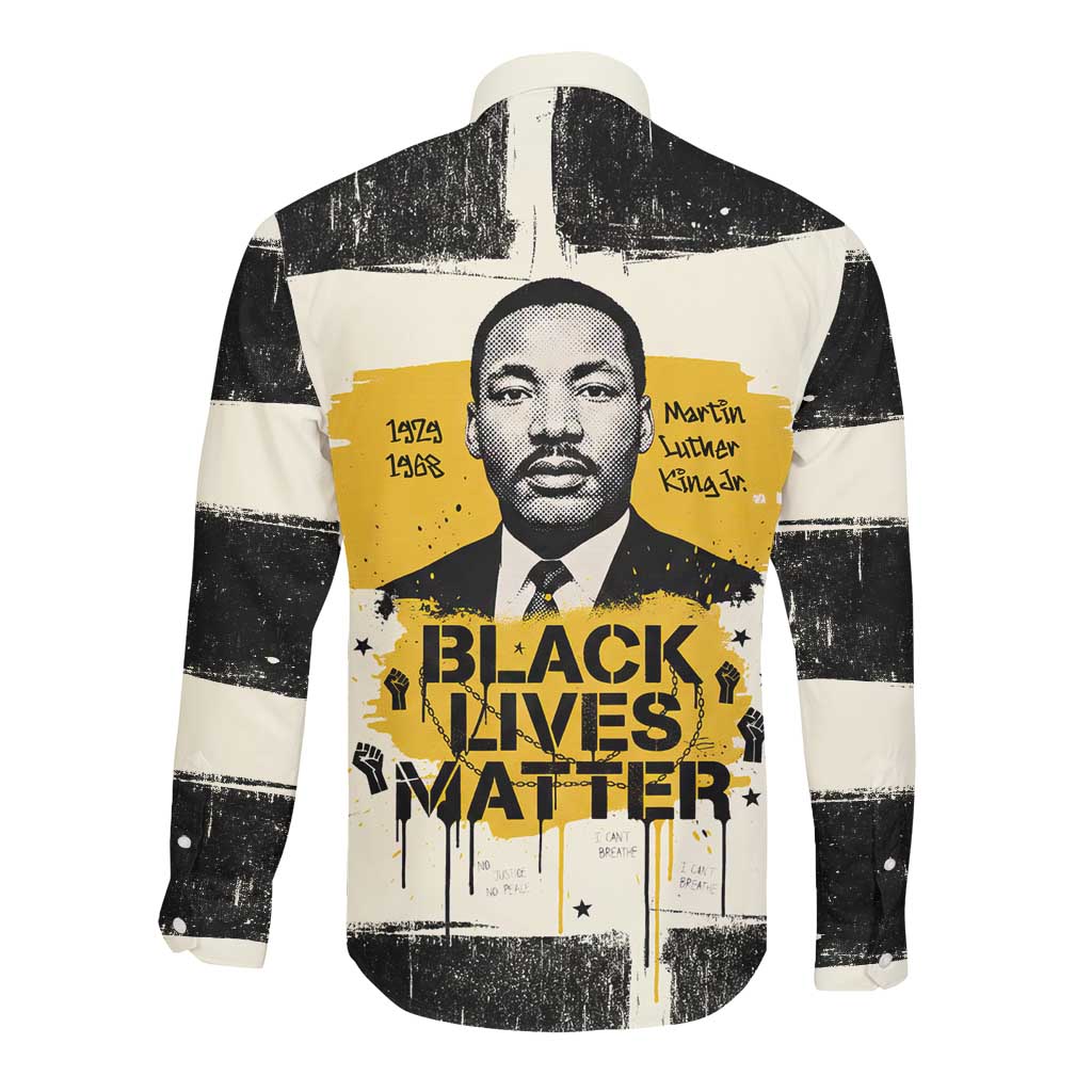 Martin Luther King Jr Long Sleeve Button Shirt Black Lives Matter Street Art Portrait Civil Rights Tribute Bold Striped - African Pride