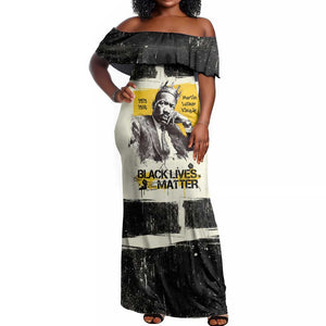 Martin Luther King Jr Off Shoulder Maxi Dress Black Lives Matter Street Art Portrait Civil Rights Tribute Bold Striped - African Pride