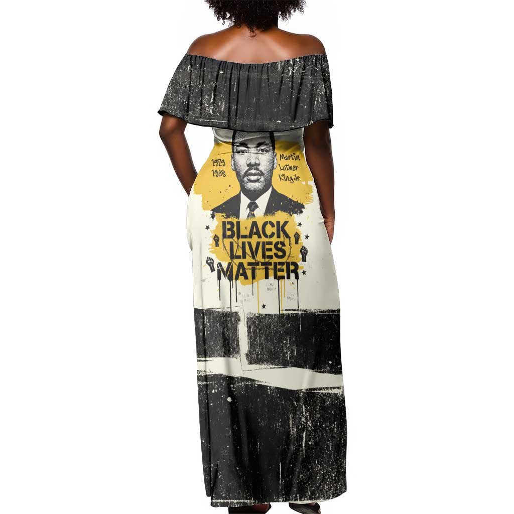 Martin Luther King Jr Off Shoulder Maxi Dress Black Lives Matter Street Art Portrait Civil Rights Tribute Bold Striped - African Pride