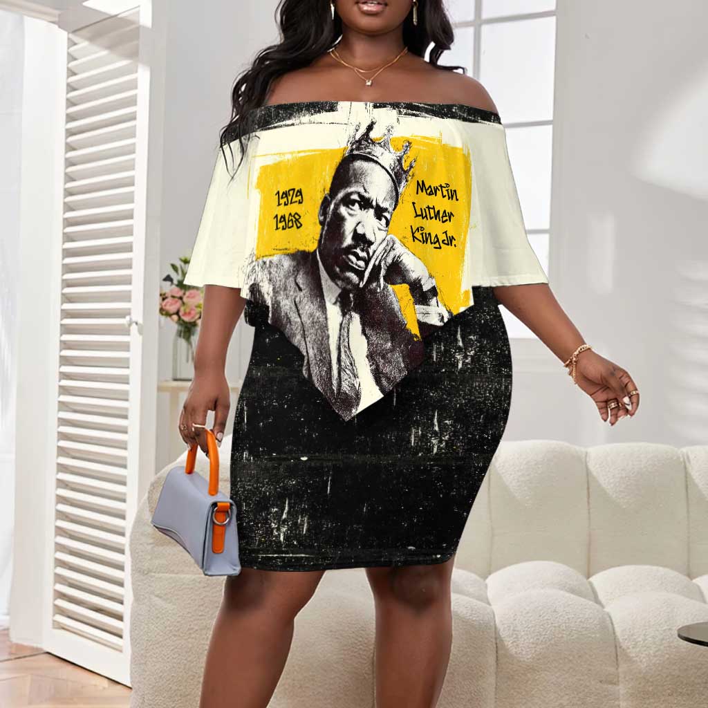 Martin Luther King Jr Off Shoulder Short Dress Black Lives Matter Street Art Portrait Civil Rights Tribute Bold Striped - African Pride