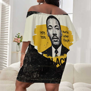 Martin Luther King Jr Off Shoulder Short Dress Black Lives Matter Street Art Portrait Civil Rights Tribute Bold Striped - African Pride