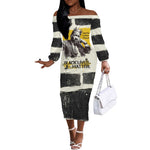 Martin Luther King Jr Off The Shoulder Long Sleeve Dress Black Lives Matter Street Art Portrait Civil Rights Tribute Bold Striped - African Pride