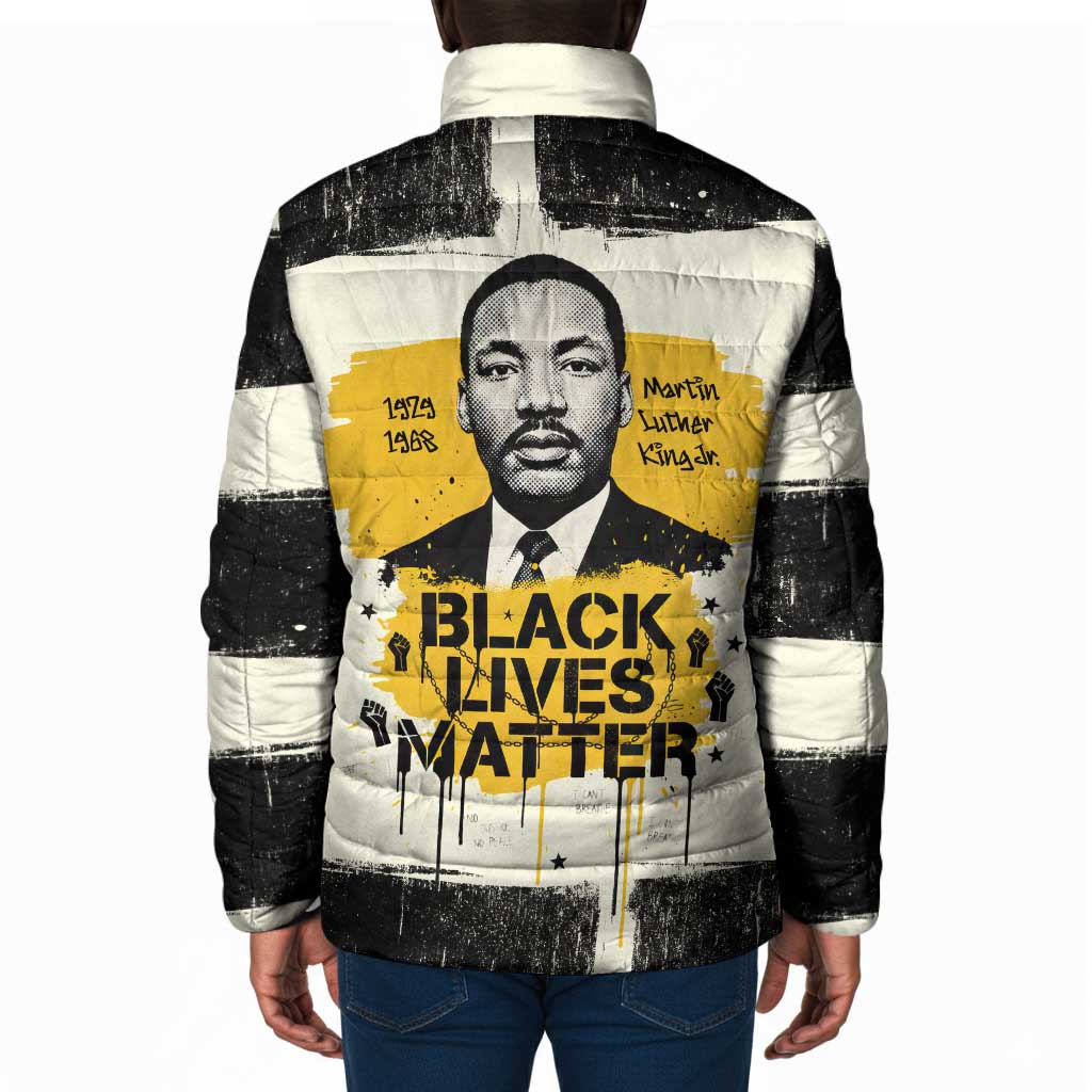 Martin Luther King Jr Padded Jacket Black Lives Matter Street Art Portrait Civil Rights Tribute Bold Striped - African Pride