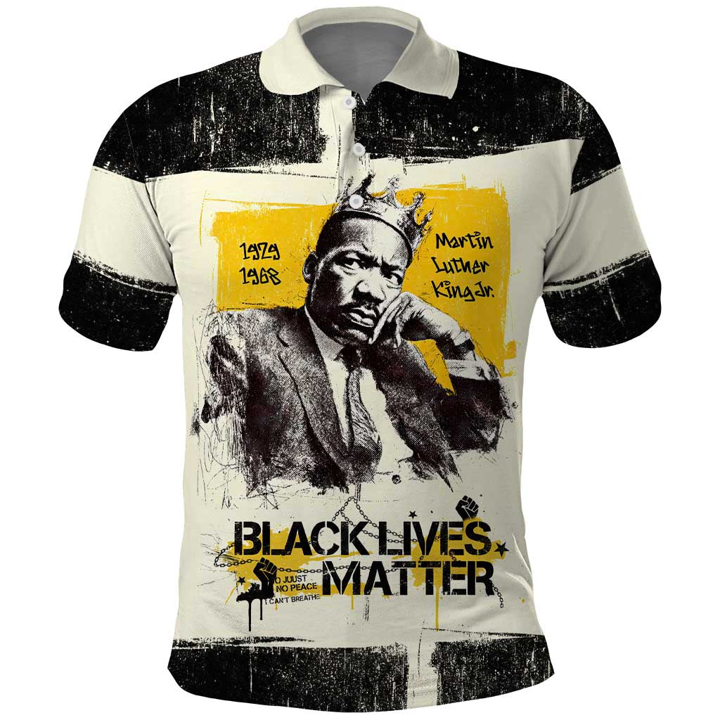 Martin Luther King Jr Polo Shirt Black Lives Matter Street Art Portrait Civil Rights Tribute Bold Striped TS04