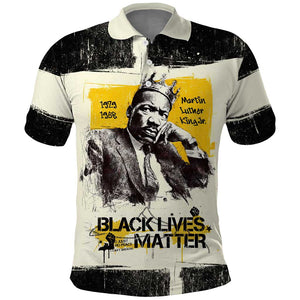 Martin Luther King Jr Polo Shirt Black Lives Matter Street Art Portrait Civil Rights Tribute Bold Striped TS04