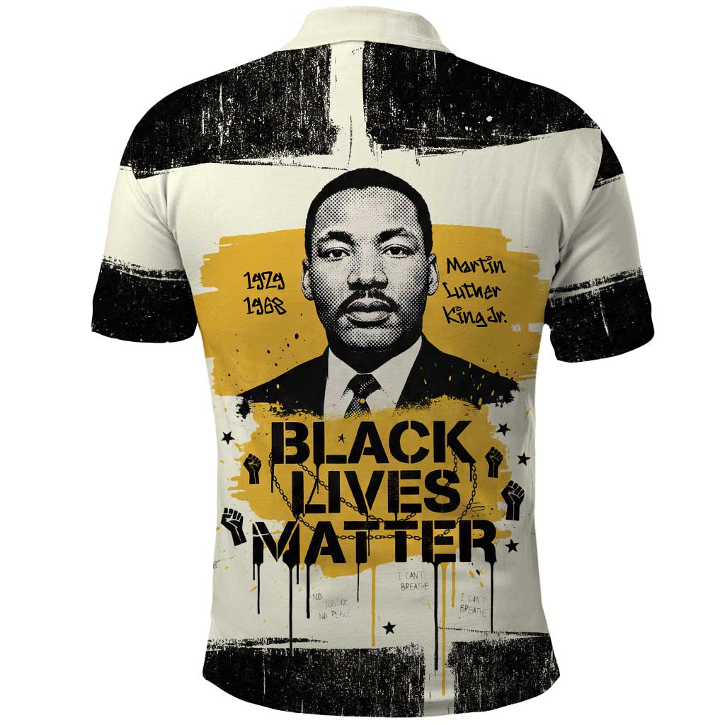 Martin Luther King Jr Polo Shirt Black Lives Matter Street Art Portrait Civil Rights Tribute Bold Striped TS04