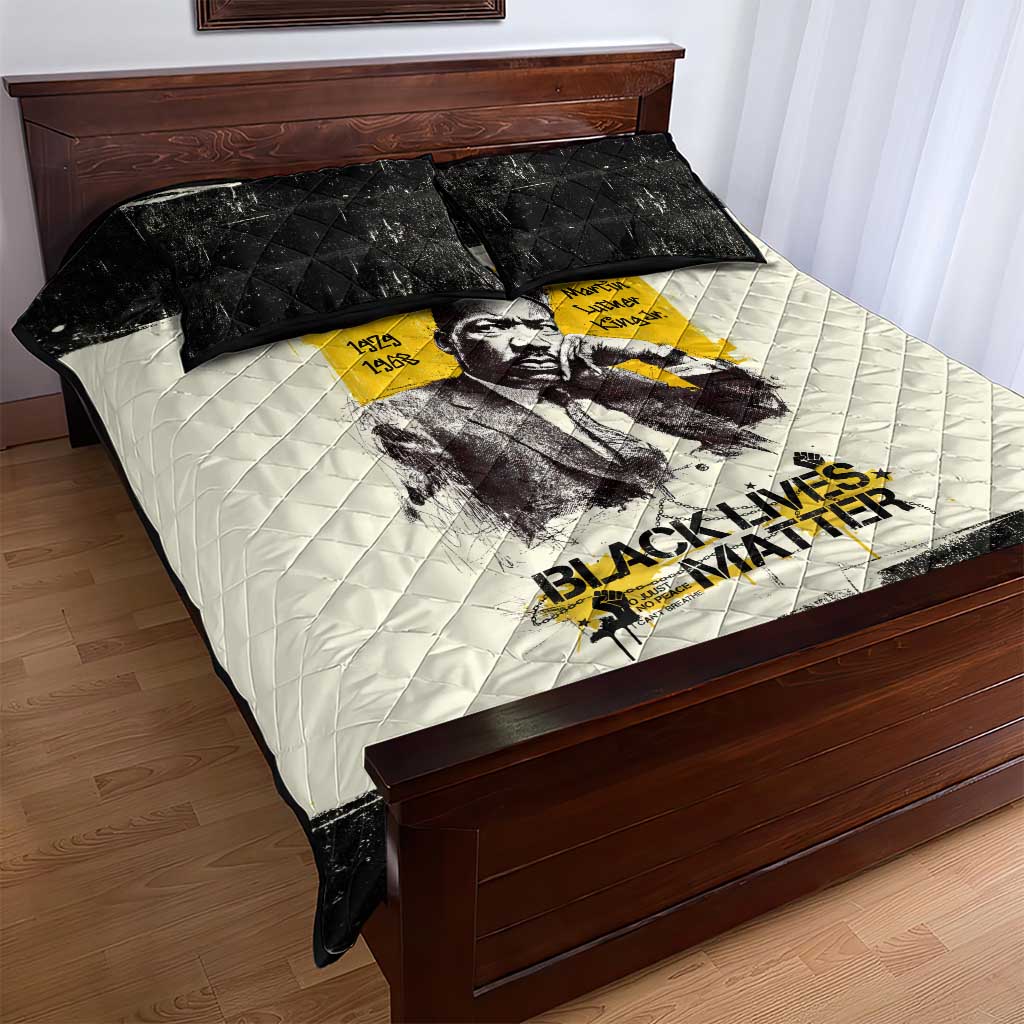 Martin Luther King Jr Quilt Bed Set Black Lives Matter Street Art Portrait Civil Rights Tribute Bold Striped - African Pride