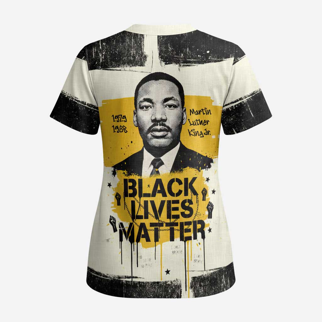Martin Luther King Jr Scrub Top Black Lives Matter Street Art Portrait Civil Rights Tribute Bold Striped - African Pride