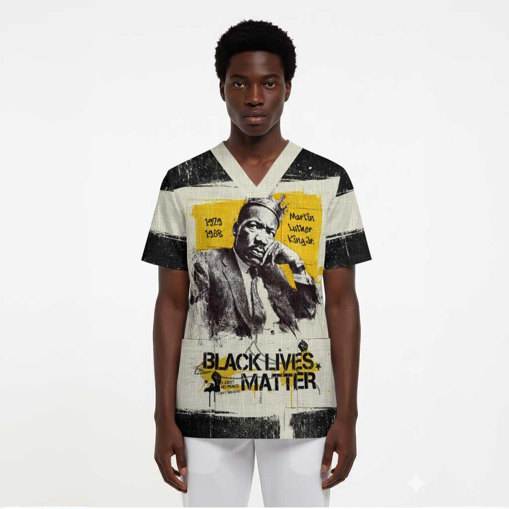 Martin Luther King Jr Scrub Top Black Lives Matter Street Art Portrait Civil Rights Tribute Bold Striped - African Pride