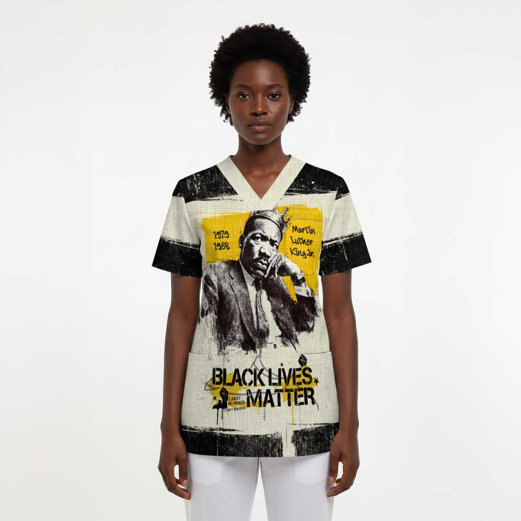 Martin Luther King Jr Scrub Top Black Lives Matter Street Art Portrait Civil Rights Tribute Bold Striped - African Pride