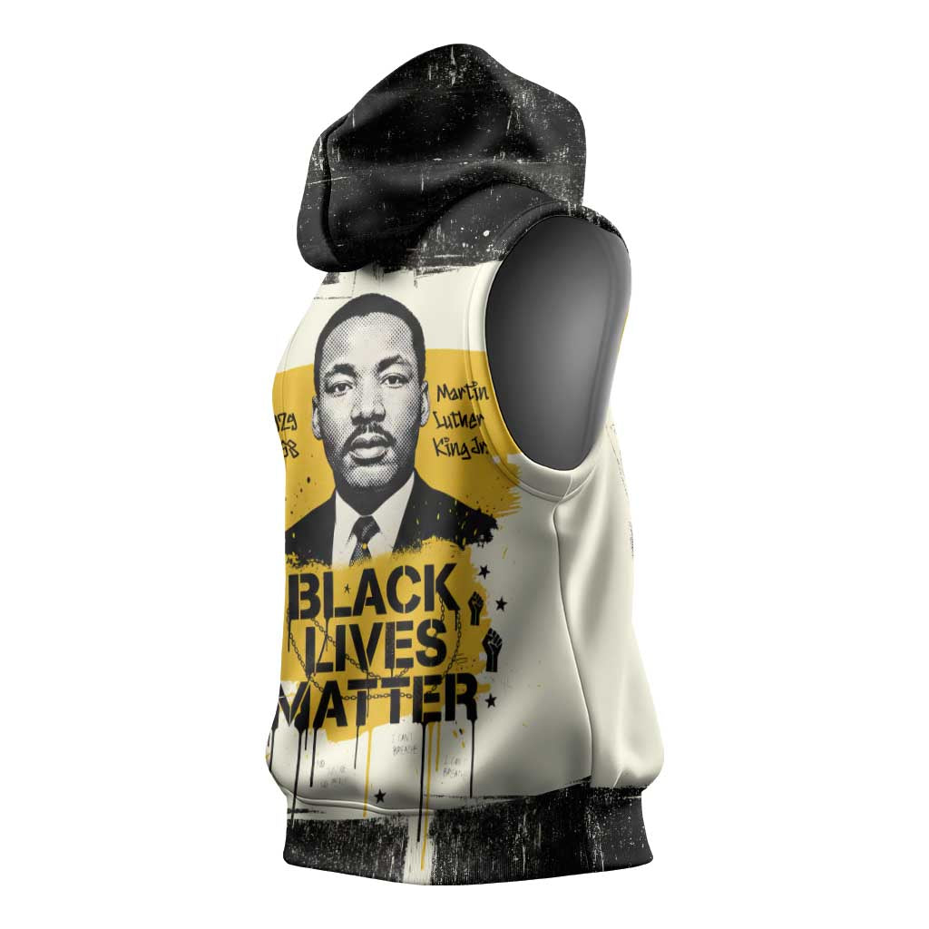Martin Luther King Jr Sleeveless Hoodie Black Lives Matter Street Art Portrait Civil Rights Tribute Bold Striped - African Pride
