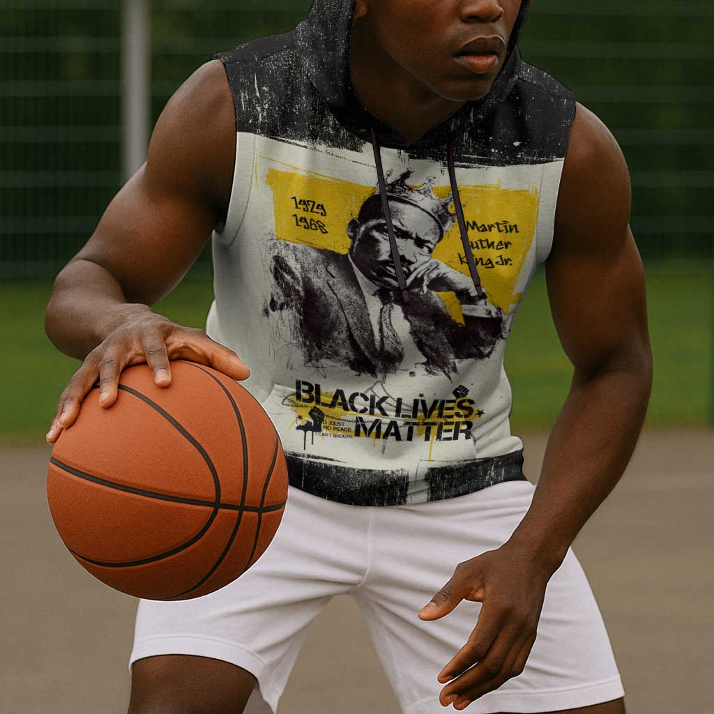 Martin Luther King Jr Sleeveless Hoodie Black Lives Matter Street Art Portrait Civil Rights Tribute Bold Striped - African Pride