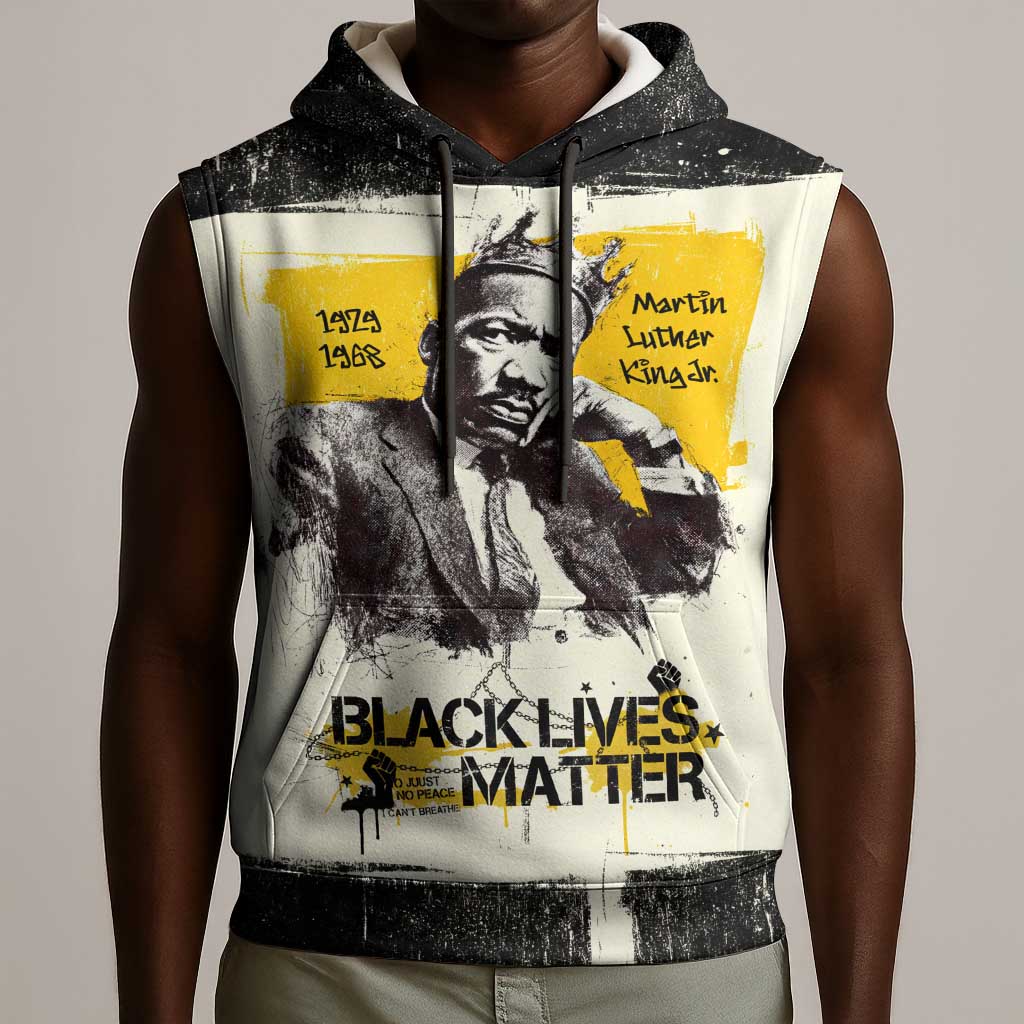 Martin Luther King Jr Sleeveless Hoodie Black Lives Matter Street Art Portrait Civil Rights Tribute Bold Striped - African Pride