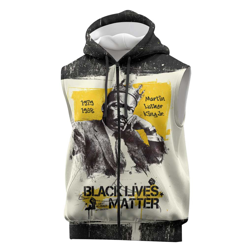 Martin Luther King Jr Sleeveless Zip Hoodie Black Lives Matter Street Art Portrait Civil Rights Tribute Bold Striped - African Pride
