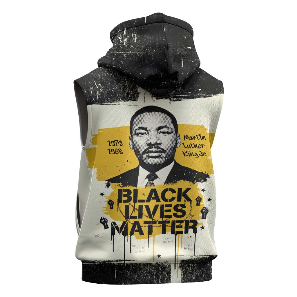 Martin Luther King Jr Sleeveless Zip Hoodie Black Lives Matter Street Art Portrait Civil Rights Tribute Bold Striped - African Pride