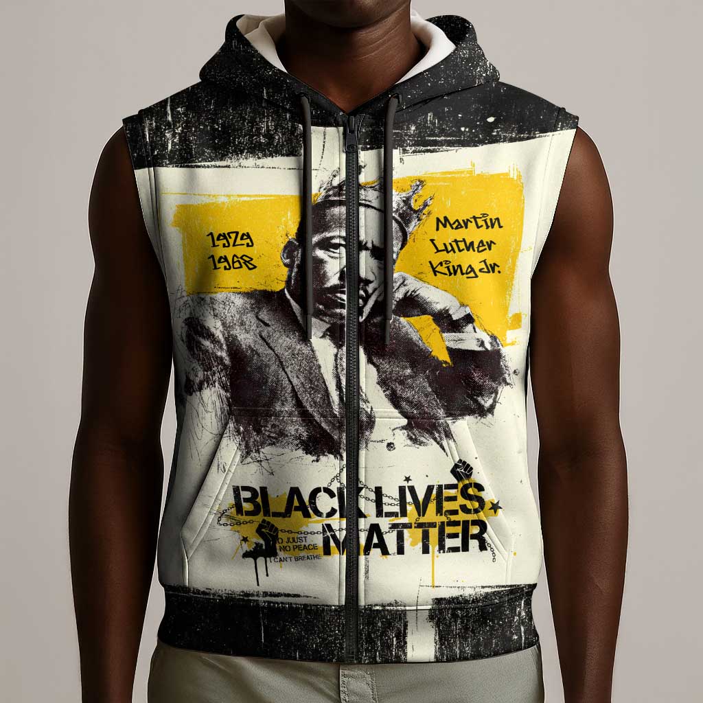 Martin Luther King Jr Sleeveless Zip Hoodie Black Lives Matter Street Art Portrait Civil Rights Tribute Bold Striped - African Pride