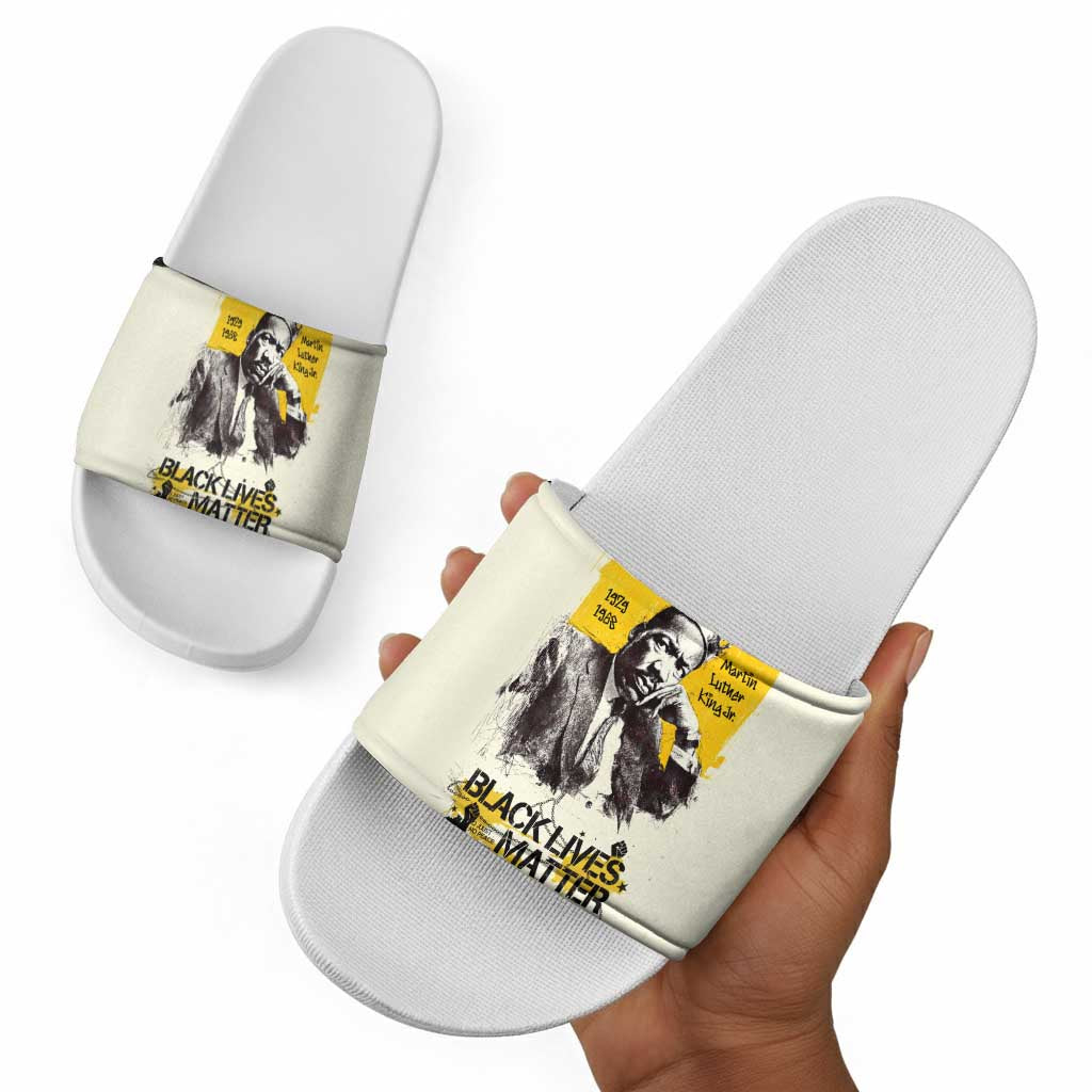 Martin Luther King Jr Slide Sandals Black Lives Matter Street Art Portrait Civil Rights Tribute Bold Striped - African Pride