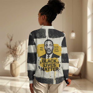 Martin Luther King Jr Women Casual Shirt Black Lives Matter Street Art Portrait Civil Rights Tribute Bold Striped - African Pride