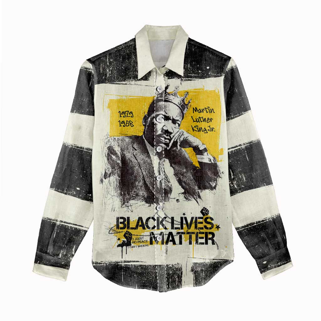 Martin Luther King Jr Women Casual Shirt Black Lives Matter Street Art Portrait Civil Rights Tribute Bold Striped - African Pride