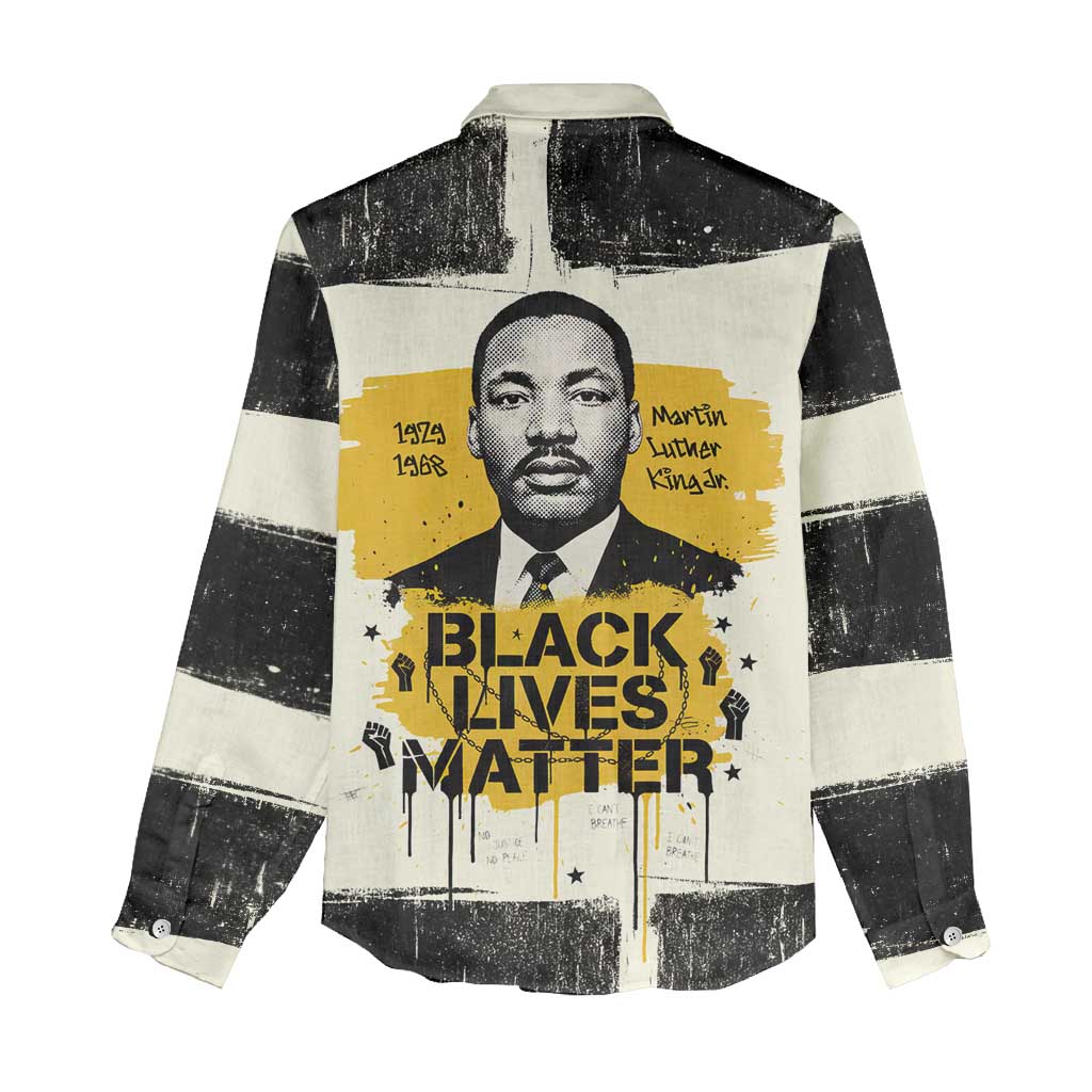 Martin Luther King Jr Women Casual Shirt Black Lives Matter Street Art Portrait Civil Rights Tribute Bold Striped - African Pride