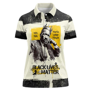 Martin Luther King Jr Women Polo Shirt Black Lives Matter Street Art Portrait Civil Rights Tribute Bold Striped TS04