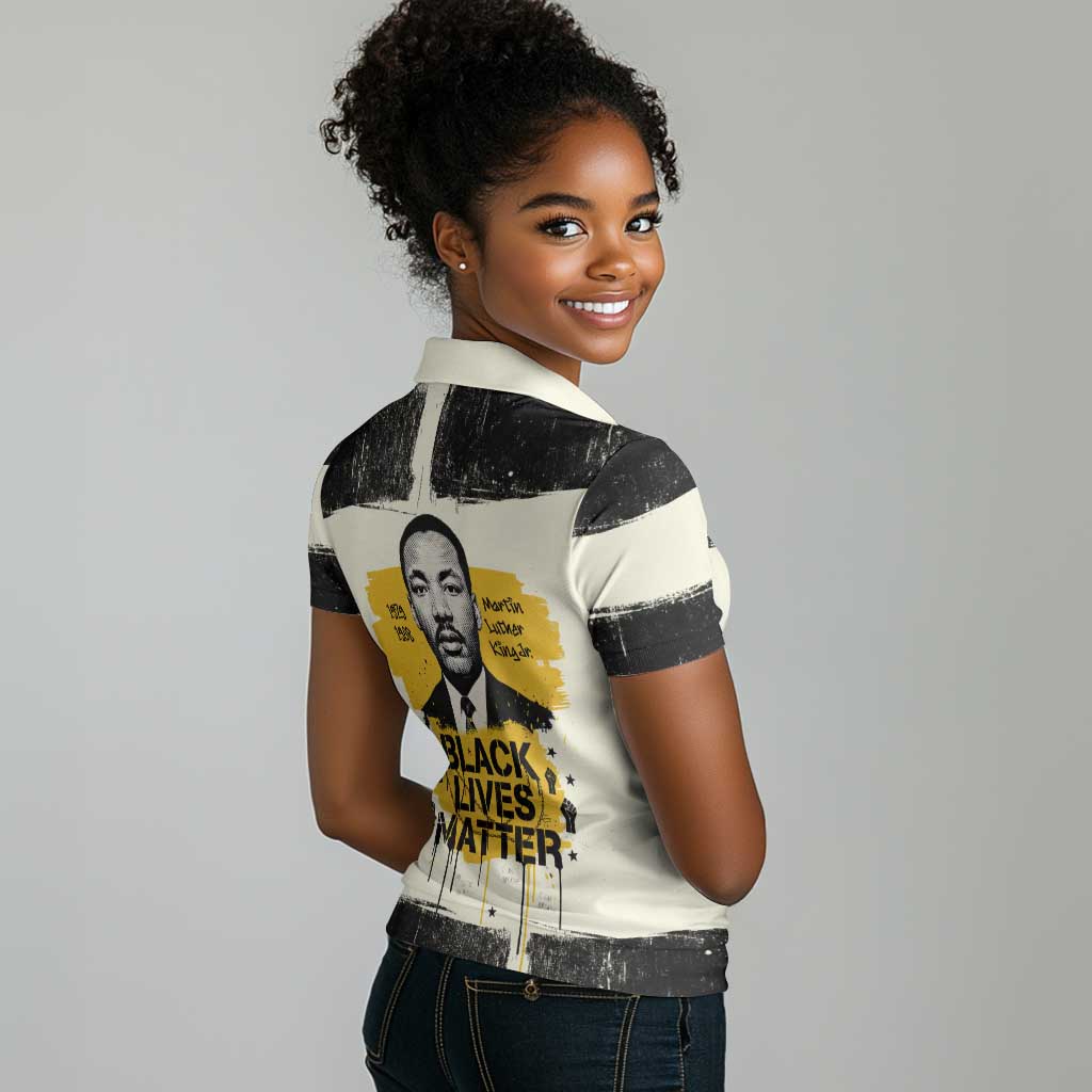 Martin Luther King Jr Women Polo Shirt Black Lives Matter Street Art Portrait Civil Rights Tribute Bold Striped TS04
