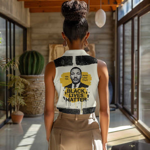 Martin Luther King Jr Women Sleeveless Polo Shirt Black Lives Matter Street Art Portrait Civil Rights Tribute Bold Striped - African Pride